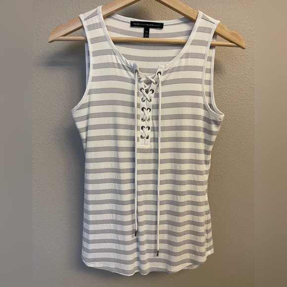 White House Black Market Tops - Women’s WHBM Casual Tank Top XS Gray & White Stripe